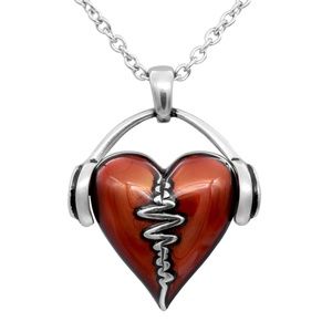 Heartbeat Red Heart Headphones Music SST Pendant NWT in Pouch